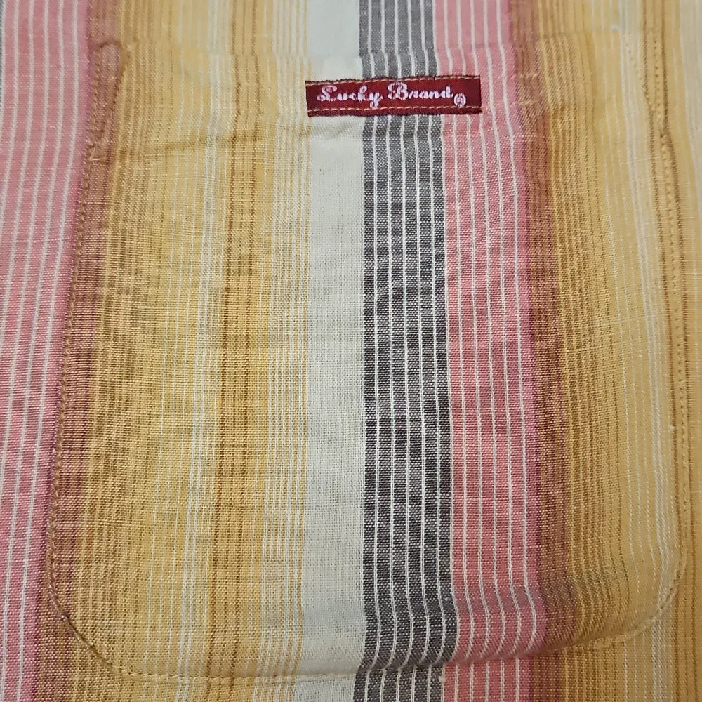 Lucky Brand Short Sleeve Button Up Shirt Linen Blend StripesMen's Large - Picture 10 of 15